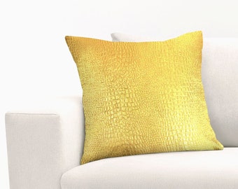 New Arrival: Luxe Metallic Gold Croc Skin Pillow Cover | Animal Skin Pillow | Textured Pillow | Sofa Pillow | Global Style Decor | Midas