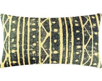 Tribal Print Lumbar Pillow Cover | Indigo Blue Cushion | Accent Pillow | Kravet Fabric | Global Style Home Decor | Indican'