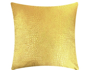 New Arrival: Luxe Metallic Gold Croc Skin Pillow Cover | Animal Skin Pillow | Textured Pillow | Sofa Pillow | Global Style Decor | Midas