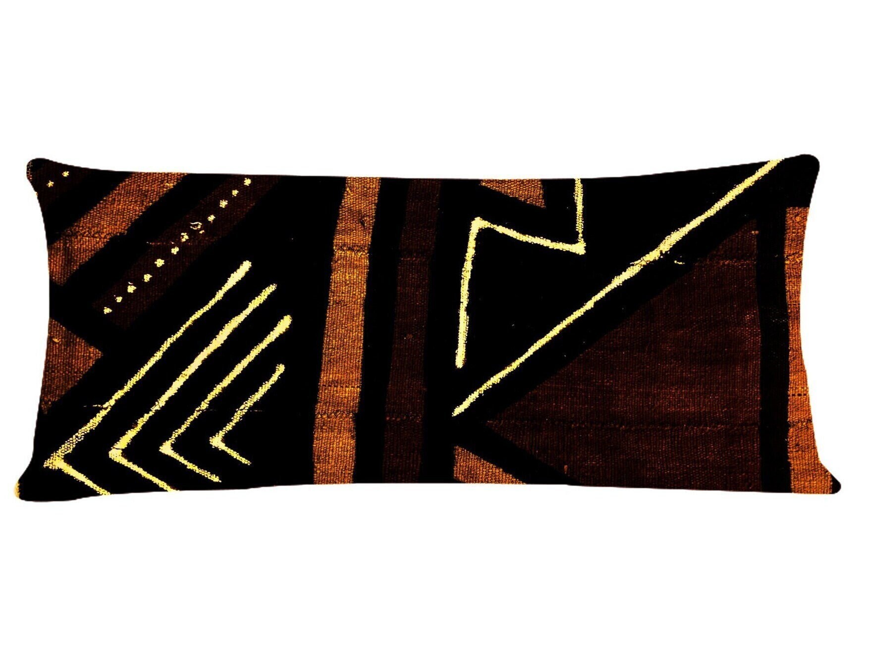 Mud Cloth Wide Lumbar Pillow Cover African Pillows Bolster Etsy