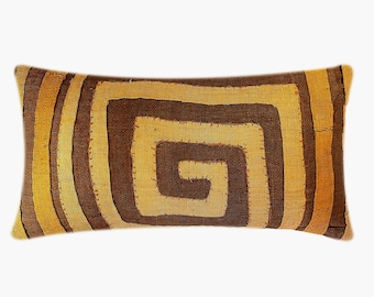 New Arrival: Authentic African Kuba Cloth Lumbar Pillow Cover | Vintage Tribal Pillow | Afro-Bohemian Cushion | Global Style Décor | Samirah