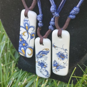 Blue and White Porcelain Delft Ceramic Pendant Necklace