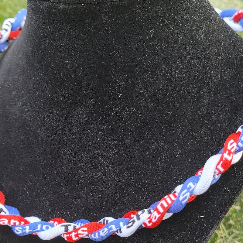 20" Light Blue/Black/White Baseball Titanium Sports Necklace – Twist Style