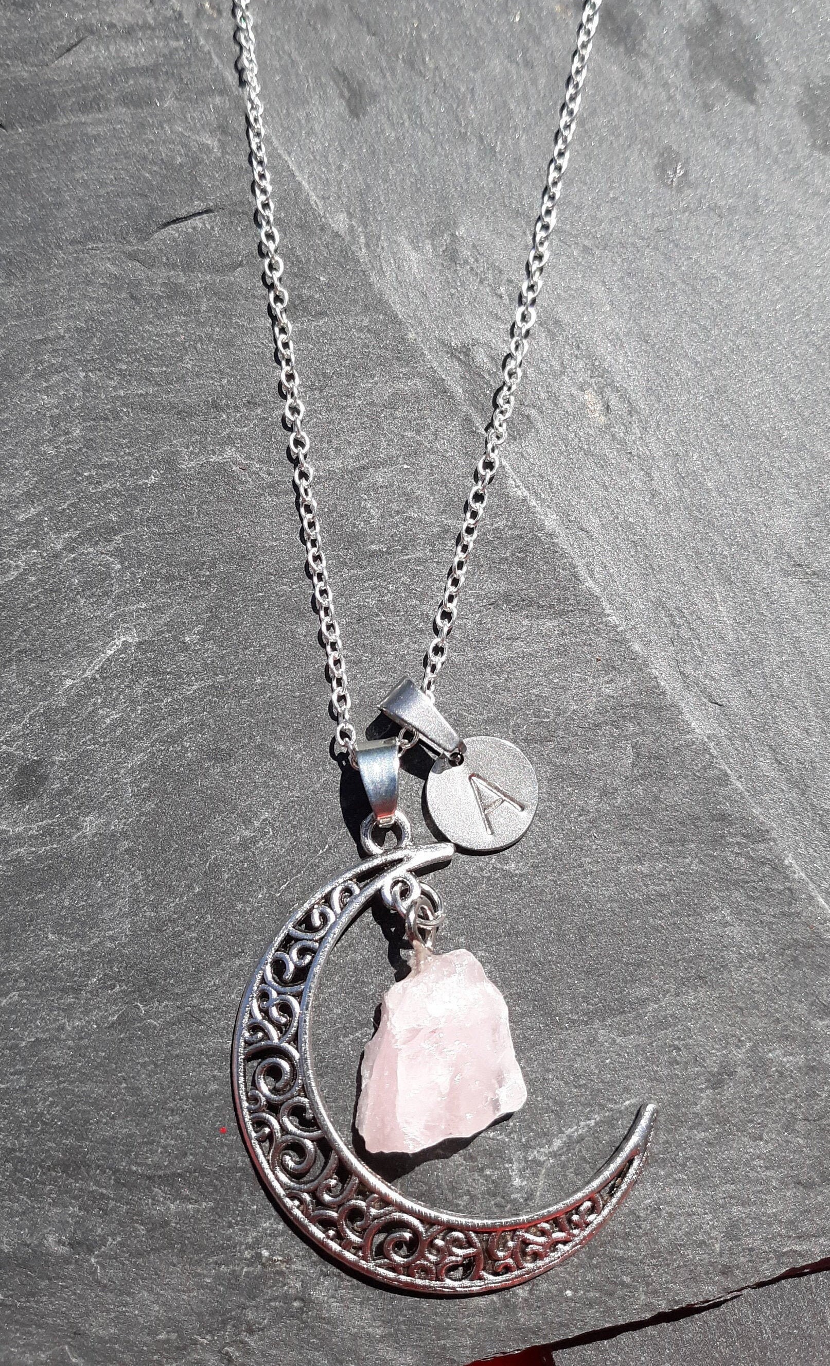 Amethyst Stone Crescent Moon Pendant Necklace Jewelry Sterling Silver ...