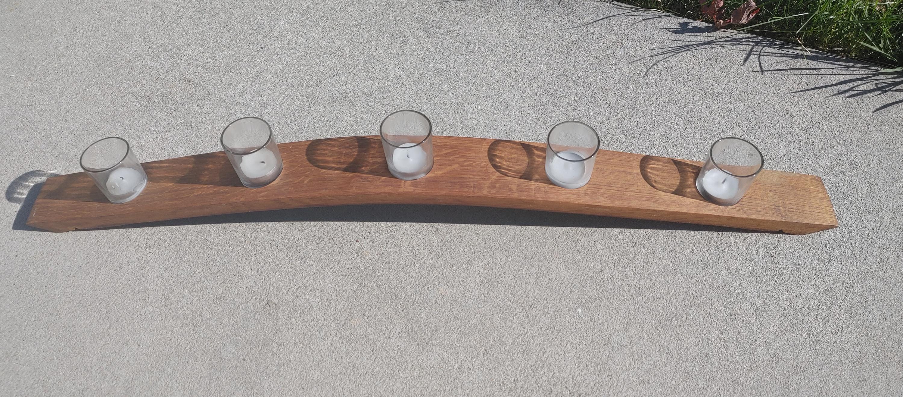 Vintage Wine Whiskey Barrel Stave Votive Candle Holder Rustic Reclaimed Wood