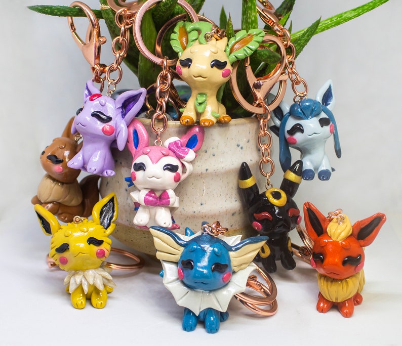 Gamer Gift Custom Eevee Evolution Charm Cute Mini Sculpture Geek Gift Vaporeon Pokemon Miniature Polymer Clay Keychain Charm Or Figurine Keychains Lanyards Accessories Valresa Com