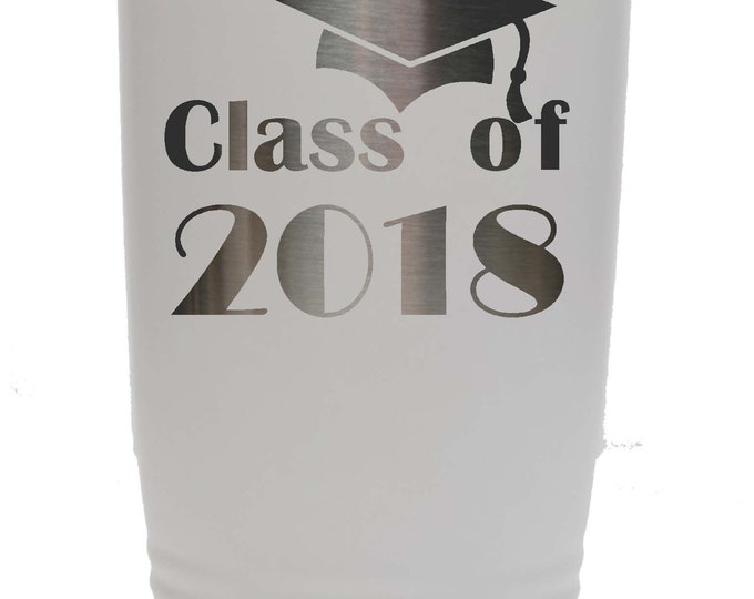 Graduation Stainless Steel 20 ounce Tumbler with a Clear Lid Custom Engraved including Choices of Color and Spill Proof Slide Lid