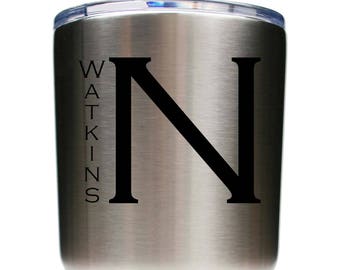 Monogrammed Tumbler made of Stainless Steel with a Clear Lid including Choices of 12 - 20 - 30 ounce, Color, Name, Letter & Spill Proof Lid