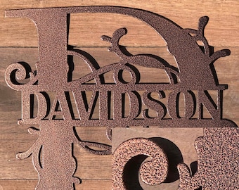 Monogram House Sign made of 16 Gauge Steel with Choices of Color, Family Name and Letter