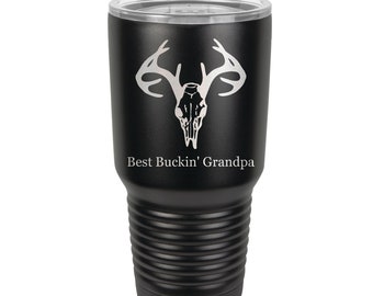 Best Buckin' Grandpa Deer Skull Tumbler made of Double Wall Vacuum Insulated Stainless Steel 30 oz, Engraved - Choices of Color and Saying