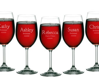 Wine Glasses Personalized Engraved 11 oz, Brides Maid Gifts, Wedding Toasting Glasses, Gift for Maid of Honor, Groomsmen, ANY QUANTITY