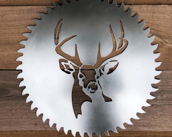 Deer Head Design Steel Saw Blade Sign with Choices of Color - Door Monogram, Front Door Decor, Gift for Hunter