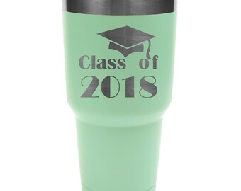 Graduation Stainless Steel 30 ounce Tumbler with a Clear Lid Custom Engraved including Choices of Color and Spill Proof Slide Lid