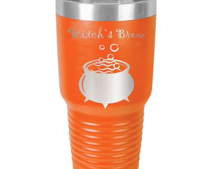 Witch's Brew Halloween Tumbler - Stainless Steel with Clear Lid - Choice of 12 - 20 - 30 oz, Colors & Your Text - Custom Laser Engraved Gift