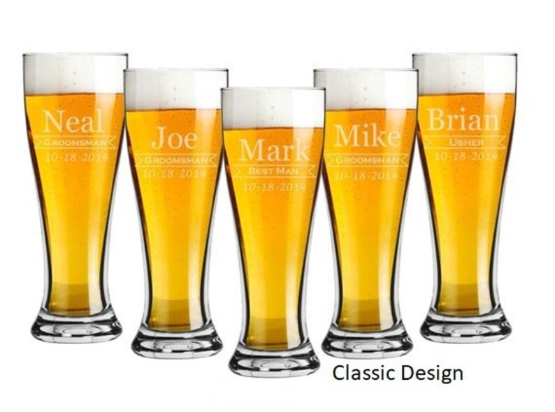 Groomsmen Gift Pilsner 16 ounce Beer Glasses Set of 10 Classic (Photo 3)