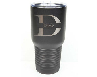 Name/Letter Tumbler made of Stainless Steel with a Clear Lid Custom Engraved - Choices of 12 - 20 - 30 oz, Color & Spill Proof Lid - Gift