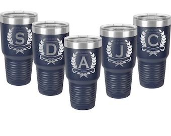 Wedding Party Tumbler made of Stainless Steel 30 oz Laser Engraved with a Clear Lid - Set of 4 to 15 - Choices of Color and Twelve Designs