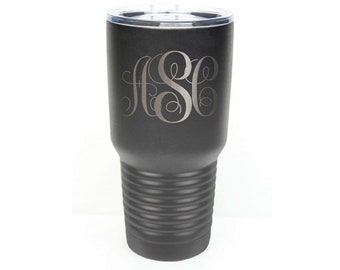 Initial Tumbler made of Stainless Steel with a Clear Lid - Choices of 12 - 20 - 30 ounce, Color, Letters & Spill Proof Slide Lid