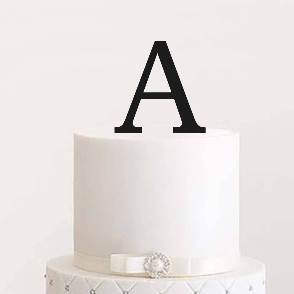 Monogram Wedding Cake Topper Black Acrylic Initial Single