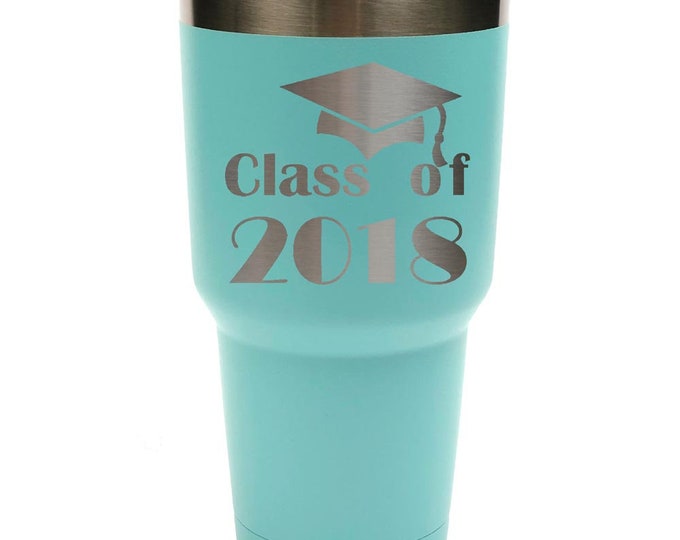 Graduation Stainless Steel 30 ounce Tumbler with a Clear Lid Custom Engraved including Choices of Color and Spill Proof Slide Lid