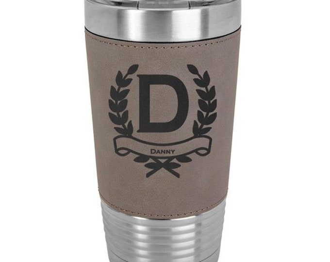 Wreath Name Tumbler made of Stainless Steel 20 oz with a Clear Lid Custom Engraved - Choices of Color, Text & Spill Proof Lid