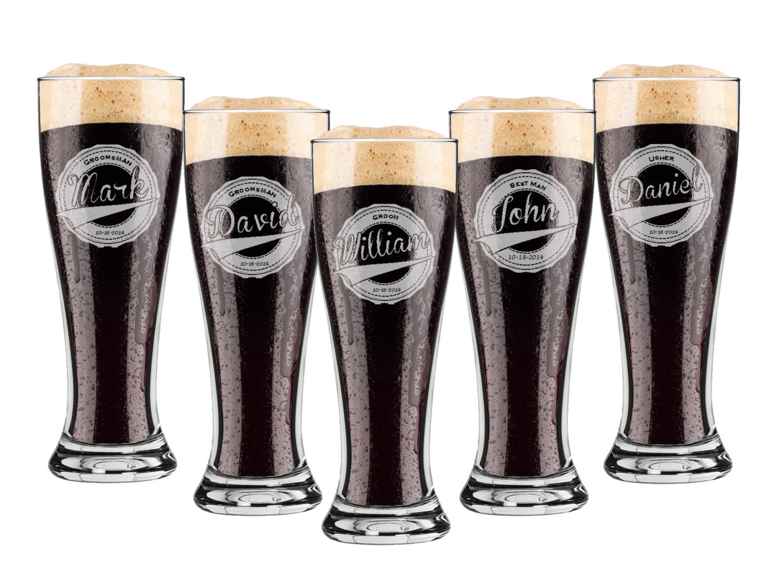 Custom Pint Glass Set of 6, Personalized Beer Glass, Groomsmen