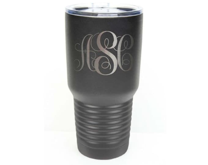 Monogrammed Name Tumbler - 30 ounce - Stainless Steel - Set of 4 to 15 - Custom Engraved with a Clear Lid - Choices of Color, Letters & Font