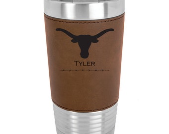 Longhorn Name Tumbler Stainless Steel with Clear Lid - Choice of 12 - 20 - 30 ounce, Colors, Names & Spill Proof Slide Lid - Engraved Gift