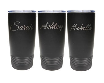 Name Tumbler - Set of 4 to 15 - Stainless Steel 20 ounce with a Clear Lid - Custom Engraved - Choices of Color, Text, Date & Font