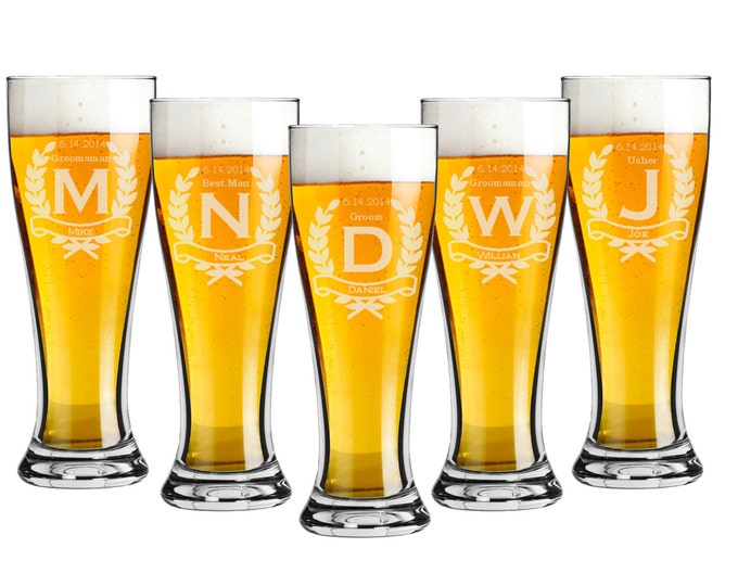 Froolu Personalized Beer Can Glass - Wedding Groomsman Glasses (Set of 6) -  9 Premium Design Options - Groomsmen Gift Ideas - Custom Drinking Cups 