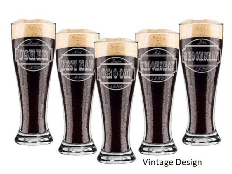 Groomsmen Gift Pilsner 16 ounce Beer Glasses Choice of Vintage (Photo 4)