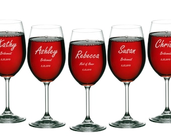 Wine Glasses Personalized Engraved 11 oz, Brides Maid Gifts, Wedding Toasting Glasses, Maid of Honor, Groomsmen - ANY QUANTITY