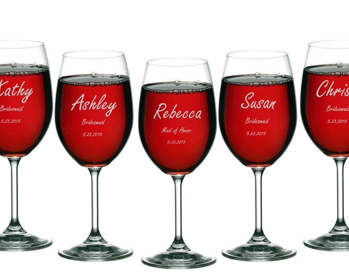 Wine Glasses Personalized Engraved 11 oz, Brides Maid Gifts, Wedding Toasting Glasses, Maid of Honor, Groomsmen - ANY QUANTITY