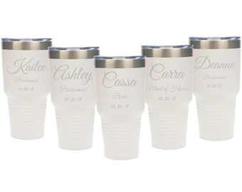 Bridal Party Stainless Steel Tumbler with a Clear Lid Laser Engraved  - Choices of 10, 12, 20, 30 oz, 20 oz Pilsner, Color & Spill Proof Lid