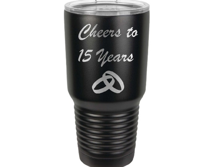 Wedding Anniversary Tumbler - 30 oz - Stainless Steel with a Clear Lid Custom Engraved including Choices of Color and Year