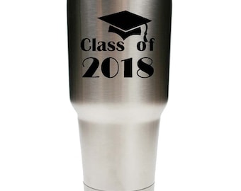 Graduation Stainless Steel 30 ounce Tumbler with a Clear Lid Custom Engraved including Choices of Color and Spill Proof Slide Lid