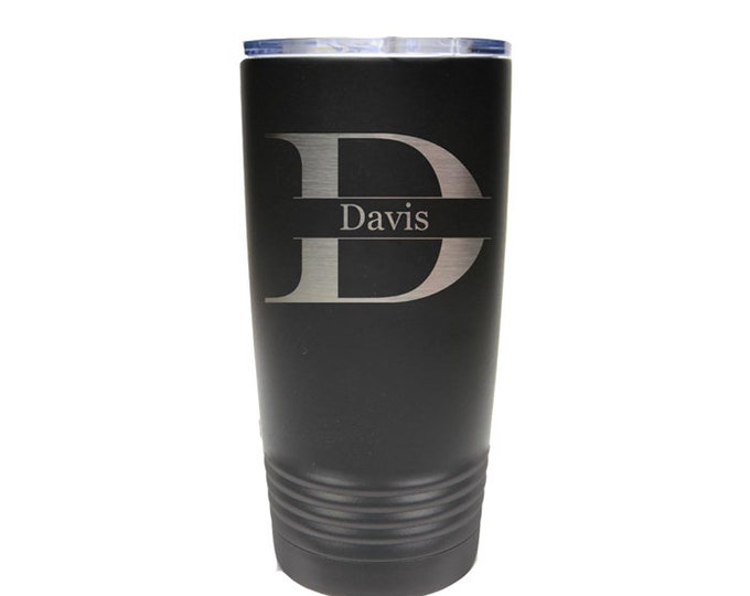 Name/Letter Tumbler - Stainless Steel Engraved with a Clear Lid - Choices of 12 - 20 - 30 ounce, Color, Name, Letter & Spill Proof Lid