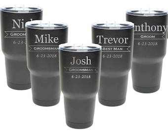 Groomsmen Tumblers, 30 oz. Black Coated Groomsmen Gift, Custom Engraved 30 oz. Tumblers, ANY QUANTITY