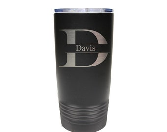 Name/Letter Tumbler - Stainless Steel Custom Engraved with Clear Lid - Choices of 12 - 20 - 30 ounce, Color, Name, Letter & Spill Proof Lid