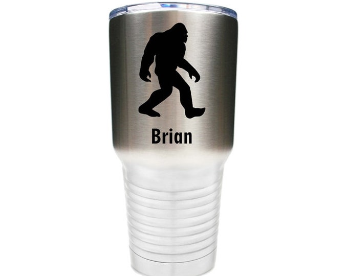 Big Foot Tumbler made of Double Wall Stainless Steel with a Clear Lid Custom Engraved - Choices of 10 - 12 - 20 - 30 oz, Color & Text