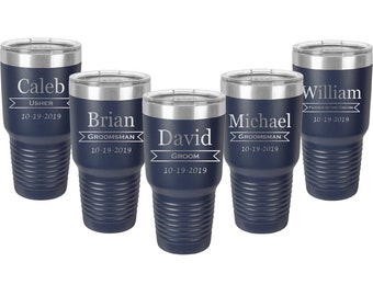 Custom Engraved 30 ounce Tumbler in Sets of 4 to 15 with a Clear Lid - Double Wall Stainless Steel including Choices of Color and Design