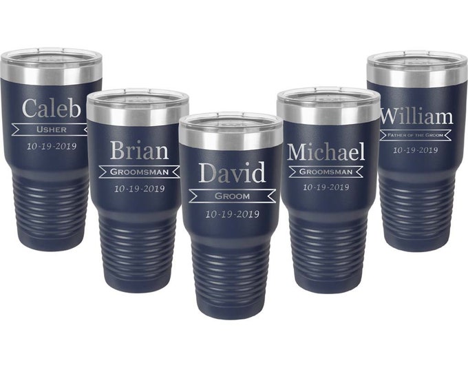 Custom Engraved 30 ounce Tumbler in Sets of 4 to 15 with a Clear Lid - Double Wall Stainless Steel including Choices of Color and Design