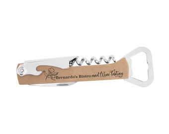 Corkscrew Opener made of Stainless Steel wrapped with Leatherette 4 Functions Laser Engraved with Choices of Twelve Colors & Twelve Fonts