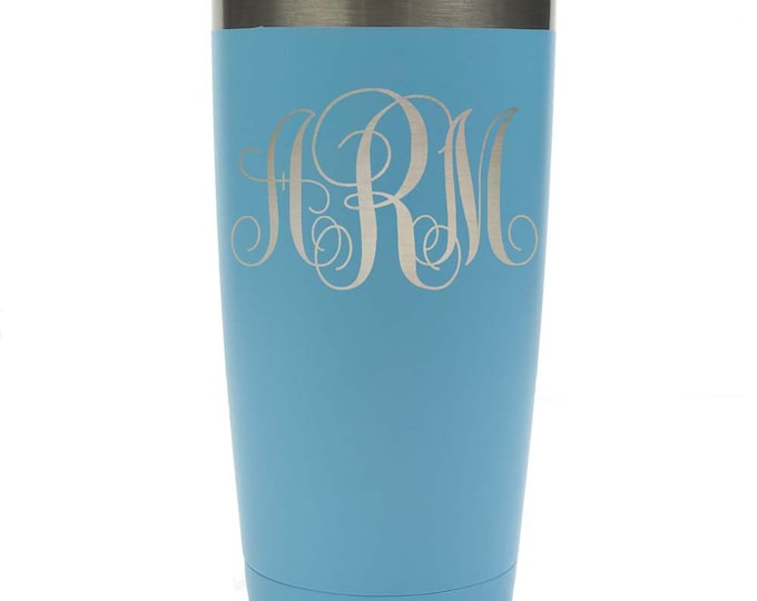 Monogram 3 Letter Tumbler - Stainless Steel with Clear Lid - Choices of 12 - 20 - 30 ounce, Color & Spill Proof Slide Lid – Engraved Gift