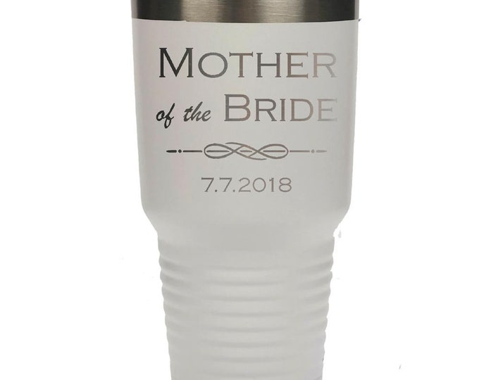 Parents' Bridal Tumbler made of Stainless Steel Custom Engraved with a Clear Lid - Choices of 12 - 20 - 30 ounce, Color, Date & Name