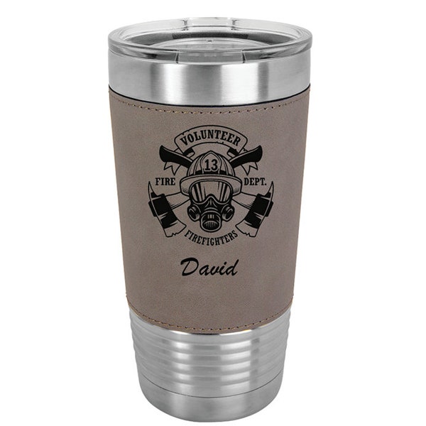 Firefighter Tumbler - Stainless Steel with Clear Lid - Engraved - Choices of 12, 20, 30 ounce, Color, Text, Three Designs & Spill Proof Lid