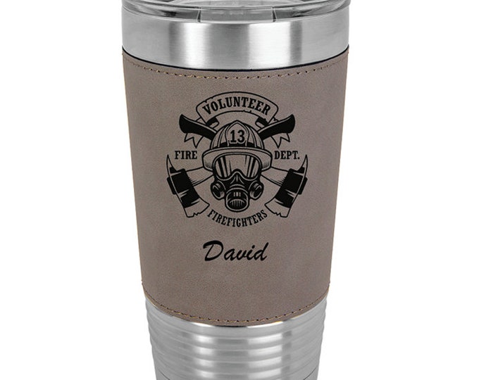 Firefighter Tumbler - Stainless Steel with Clear Lid - Engraved - Choices of 12, 20, 30 ounce, Color, Text, Three Designs & Spill Proof Lid