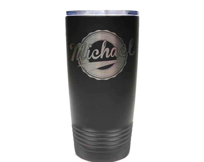 Swoosh Design Name Tumbler - Stainless Steel Custom Engraved with a Clear Lid - Choice of 12 - 20 - 30 oz, Colors, Name & Spill Proof Lid