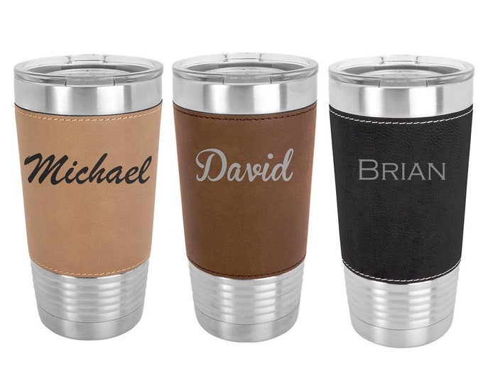 Name Tumbler Double Wall Stainless Steel with Clear Lid - Choices of 12 - 20 - 30 oz, Color, Text, Font & Spill Proof Lid - Custom Engraved