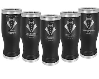 Wedding Design Pilsner Tumbler 20 oz Double Wall Stainless Steel Custom Engraved with a Clear Lid including Choices of Design, Color & Text